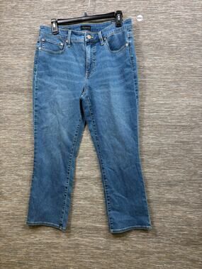 Talbots Crop Flare Jean Womens Size 8 Blue Slimming Denim Stretch Mid Rise NEW